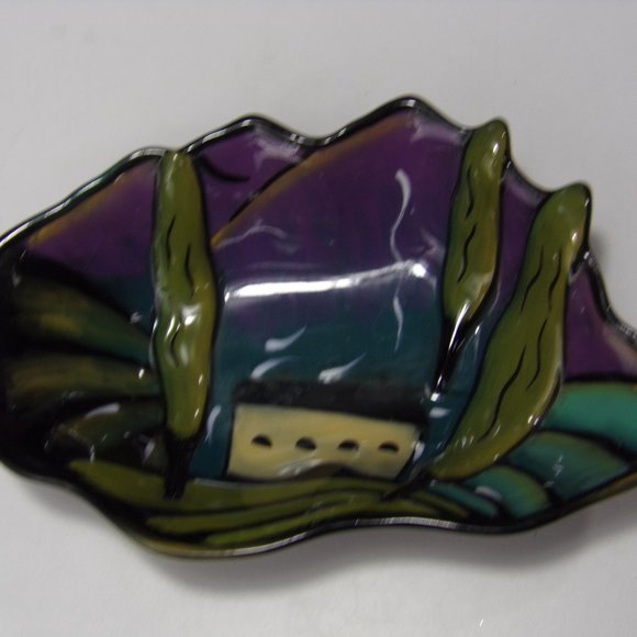 Vintage Clay Art C.A. Hand Painted Landscape Ceramic Nut Candy Serving Bowl VGC - Picture 3 of 9